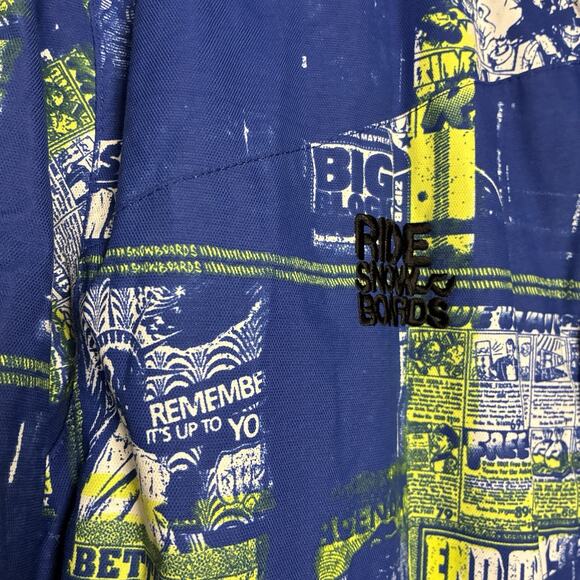 RIDE Snowboards Jacket Men LARGE Outdoor Winter Snow Ski Graphic Blue Green - Picture 9 of 13